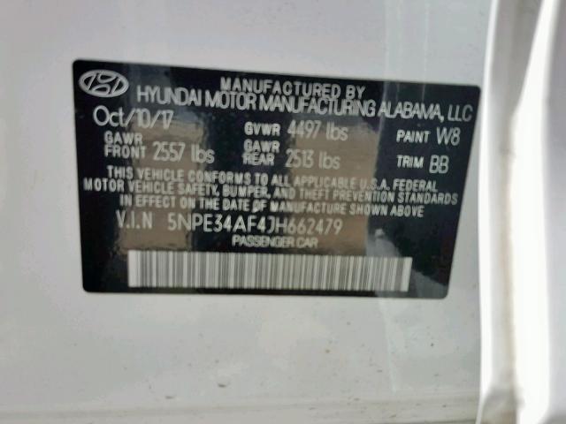 5NPE34AF4JH662479 - 2018 HYUNDAI SONATA SPO WHITE photo 10