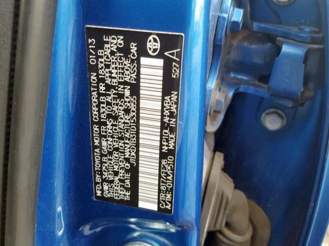 JTDKDTB31D1530855 - 2013 TOYOTA PRIUS C BLUE photo 10