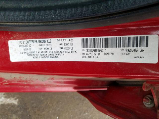 1B3BD1FB8BN573117 - 2011 DODGE AVENGER MAINSTREET  photo 10