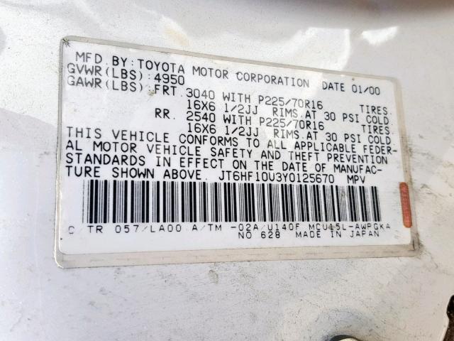 JT6HF10U3Y0125670 - 2000 LEXUS RX 300 TAN photo 10