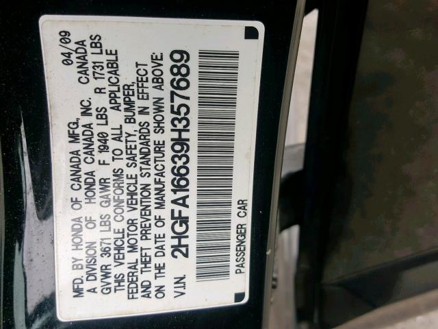 2HGFA16639H357689 - 2009 HONDA CIVIC LX-S أسود صورة 10