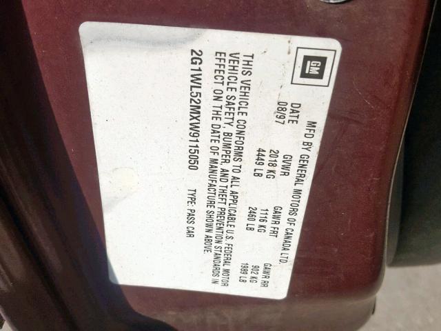 2G1WL52MXW9115050 - 1998 CHEVROLET LUMINA BAS 勃艮第红 照片 10