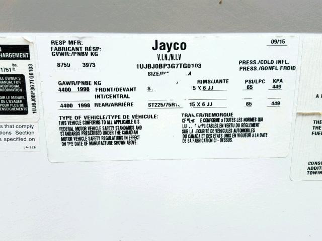 1UJBJ0BP3G7TG0103 - 2016 JAYCO JAYFLIGHT  TWO TONE photo 10