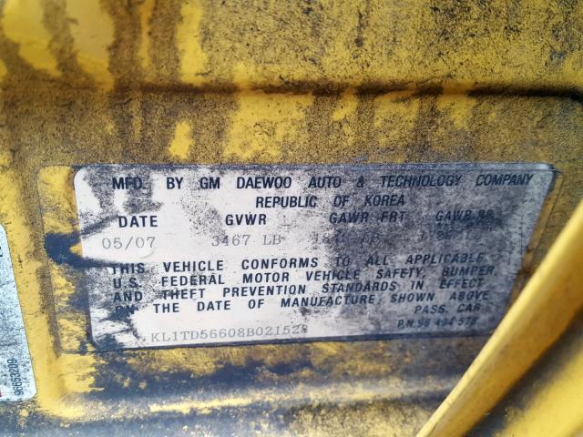 KL1TD56608B021528 - 2008 CHEVROLET AVEO BASE ყვითელი ფოტო 10