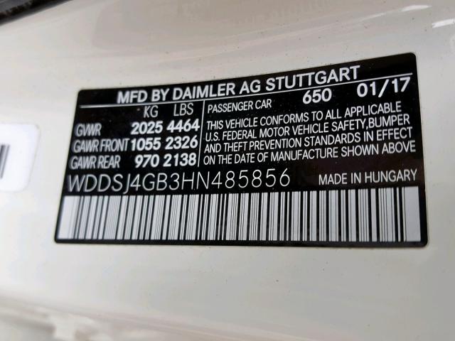 WDDSJ4GB3HN485856 - 2017 MERCEDES-BENZ CLA 250 4M WHITE photo 10