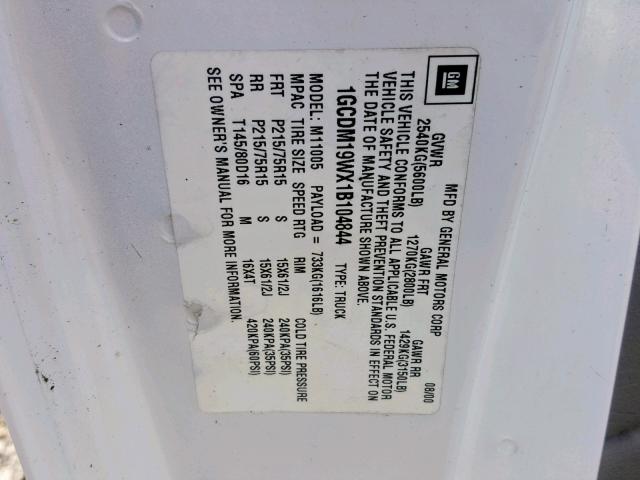 1GCDM19WX1B104844 - 2001 CHEVROLET ASTRO WHITE photo 10