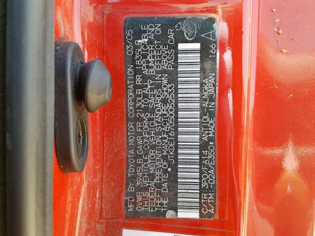 JTKDE167050052533 - 2005 TOYOTA SCION TC წითელი ფოტო 10