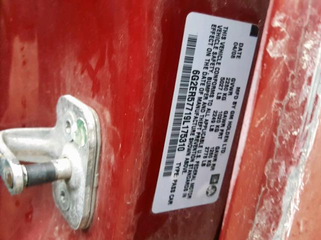 6G2ER57719L175310 - 2009 PONTIAC G8 RED photo 10