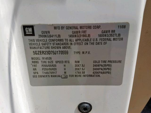 5GZER23D79J170559 - 2009 SATURN OUTLOOK XR თეთრი ფოტო 10