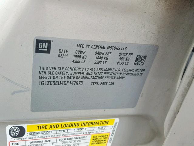 1G1ZC5EU4CF147973 - 2012 CHEVROLET MALIBU 1LT თაფლისფერი ფოტო 10