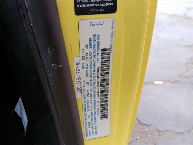 3VWCC21C4YM485984 - 2000 VOLKSWAGEN NEW BEETLE Gelb Foto 10