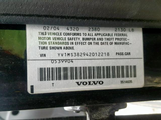 YV1MS382942012218 - 2004 VOLVO S40 2.4I BLACK photo 10