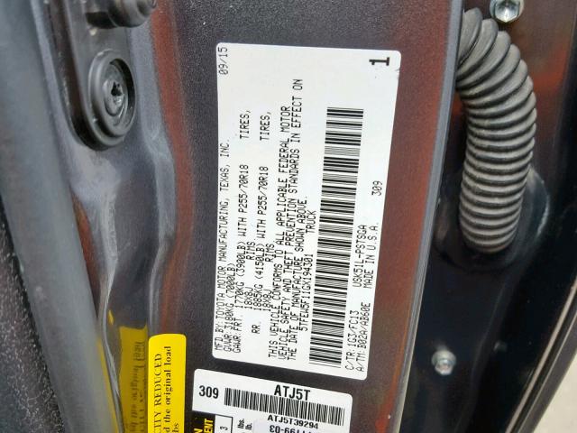 5TFEW5F11GX194301 - 2016 TOYOTA TUNDRA CRE GRAY photo 10