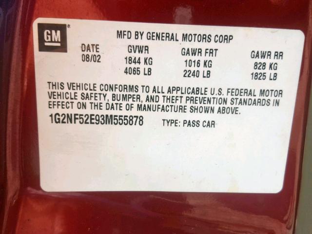 1G2NF52E93M555878 - 2003 PONTIAC GRAND AM S BURGUNDY photo 10