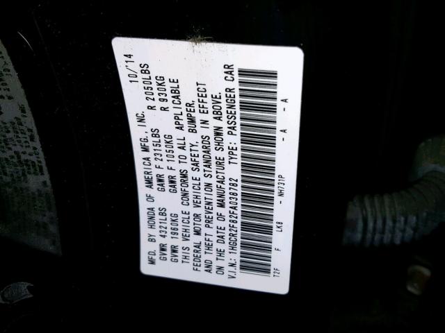 1HGCR2F82FA038782 - 2015 HONDA ACCORD EXL BLACK photo 10