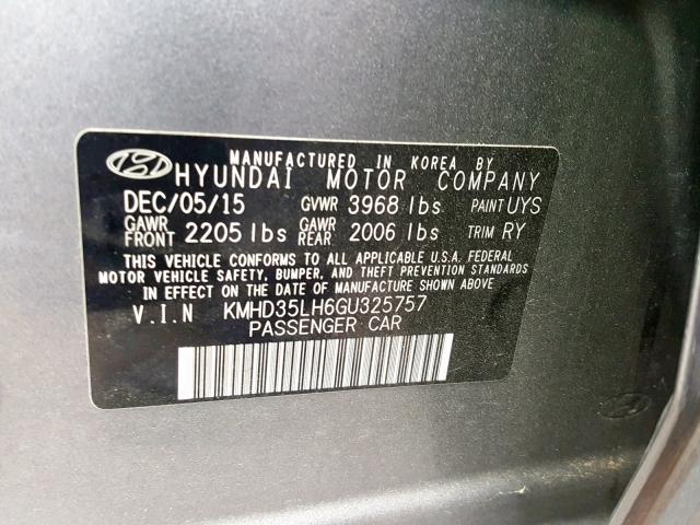 KMHD35LH6GU325757 - 2016 HYUNDAI ELANTRA GT GRAY photo 10