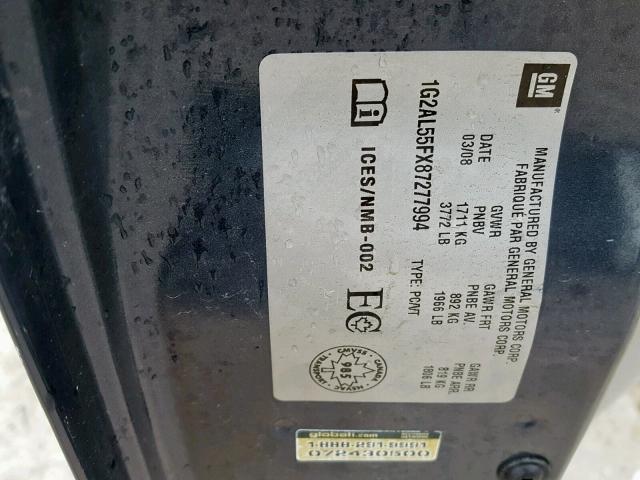 1G2AL55FX87277994 - 2008 PONTIAC G5 SE GRAY photo 10