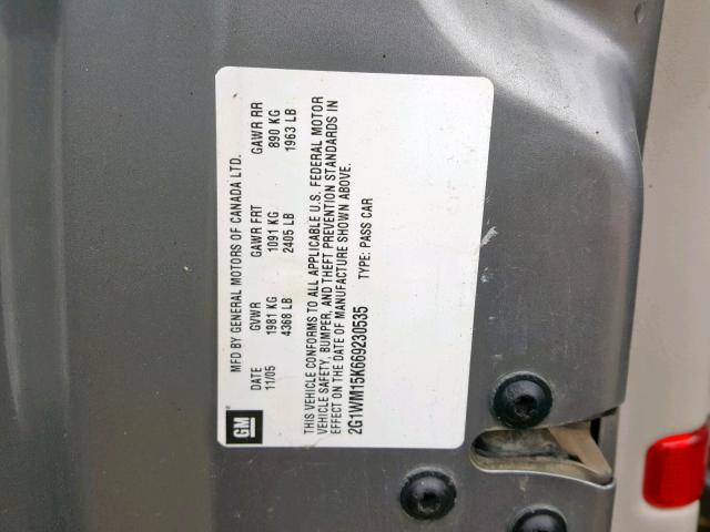 2G1WM15K669230535 - 2006 CHEVROLET MONTE CARL ნაცრისფერი ფოტო 10