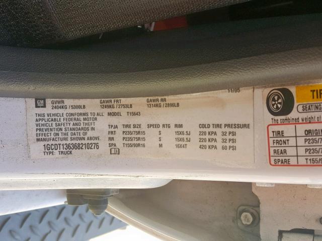 1GCDT136368210276 - 2006 CHEVROLET COLORADO SILVER photo 10