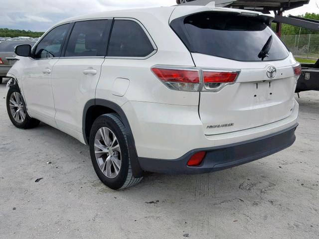 5TDZKRFH1ES013637 - 2014 TOYOTA HIGHLANDER WHITE photo 3