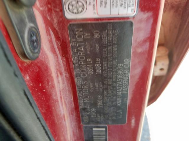 KNAFU4A27A5169679 - 2010 KIA FORTE EX  photo 10