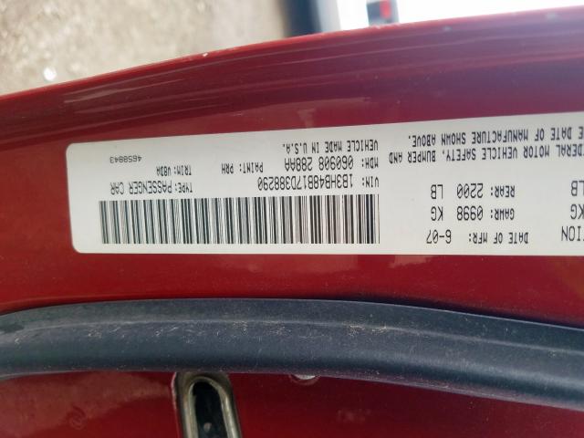 1B3HB48B17D388290 - 2007 DODGE CALIBER SXT  photo 10