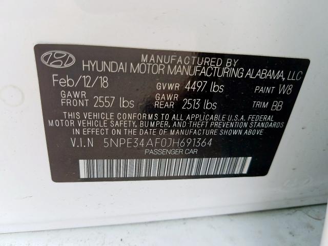 5NPE34AF0JH691364 - 2018 HYUNDAI SONATA SPORT  photo 10