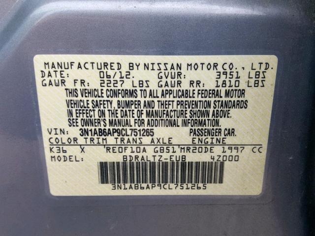 3N1AB6AP9CL751265 - 2012 NISSAN SENTRA 2.0 SILVER photo 10