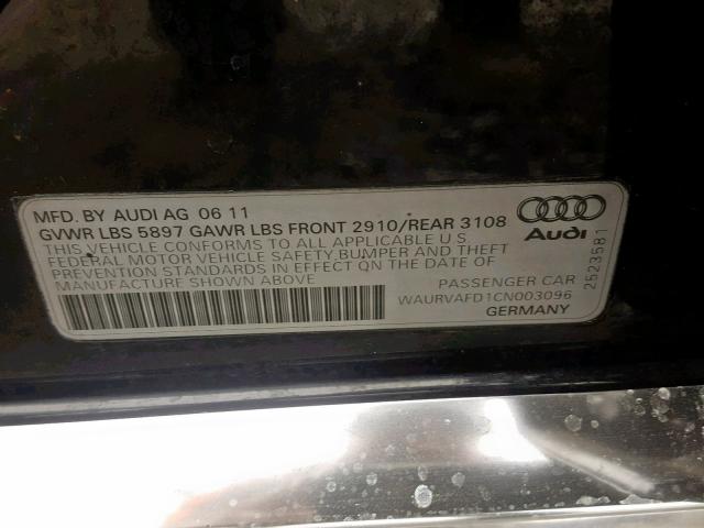 WAURVAFD1CN003096 - 2012 AUDI A8 L QUATT BLACK photo 10