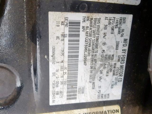 5LMFU27596LJ29947 - 2006 LINCOLN NAVIGATOR შავი ფოტო 10