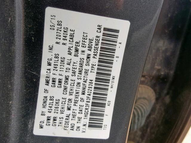 1HGCR3F83FA029384 - 2015 HONDA ACCORD EXL GRAY photo 10