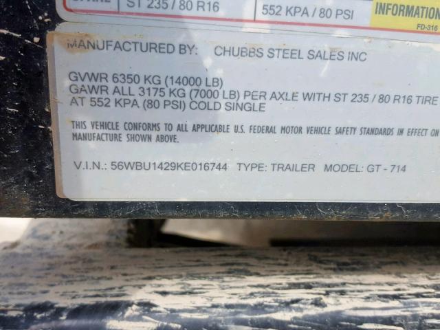 56WBU1429KE016744 - 2019 UTILITY TRAILER BLACK photo 10