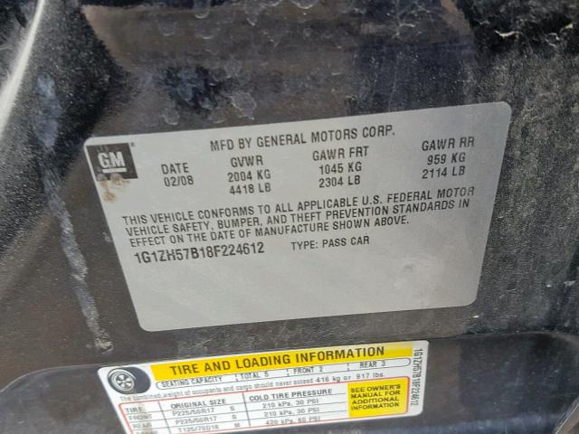 1G1ZH57B18F224612 - 2008 CHEVROLET MALIBU 1LT 石墨色 照片 10