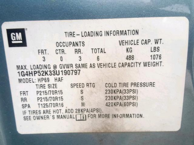 1G4HP52K33U190797 - 2003 BUICK LESABRE CU BLUE photo 10