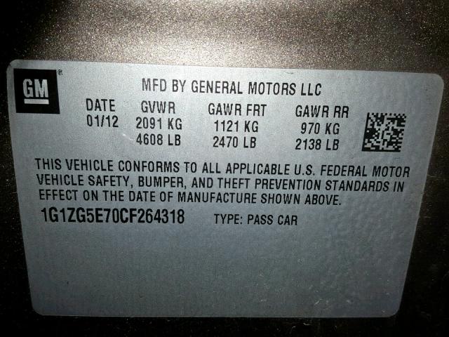 1G1ZG5E70CF264318 - 2012 CHEVROLET MALIBU LTZ 棕色 照片 10