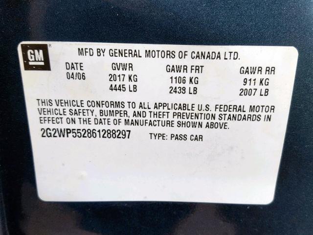 2G2WP552861288297 - 2006 PONTIAC GRAND PRIX 蓝色 照片 10