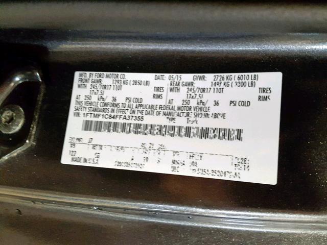 1FTMF1C84FFA37355 - 2015 FORD F150 CHARCOAL photo 10