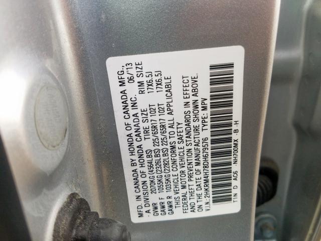 2HKRM4H78DH679576 - 2013 HONDA CR-V EXL  photo 10