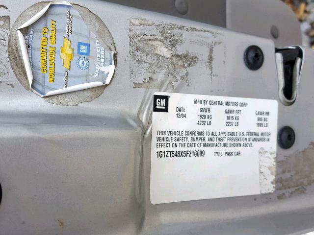 1G1ZT548X5F216009 - 2005 CHEVROLET MALIBU LS SILVER photo 10