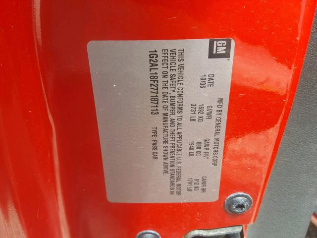 1G2AL18F277187113 - 2007 PONTIAC G5 RED photo 10