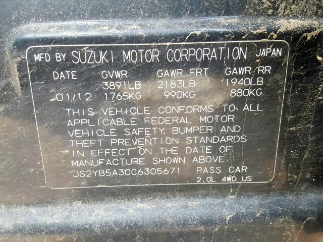 JS2YB5A30C6305671 - 2012 SUZUKI SX4 BLACK photo 10