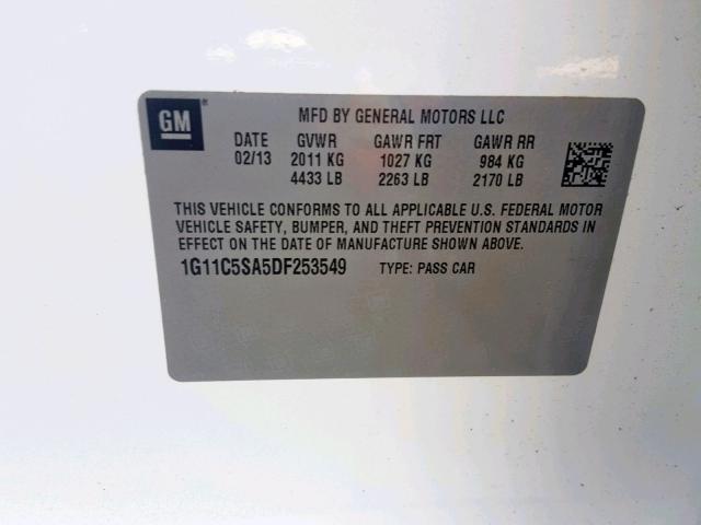 1G11C5SA5DF253549 - 2013 CHEVROLET MALIBU 1LT 白色 照片 10