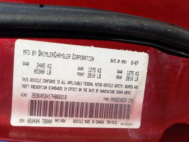 2B3KA53H17H866818 - 2007 DODGE CHARGER R/ RED photo 10