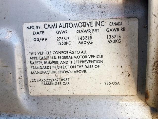 2C1MR5222X6718957 - 1999 CHEVROLET METRO LSI GRAY photo 10