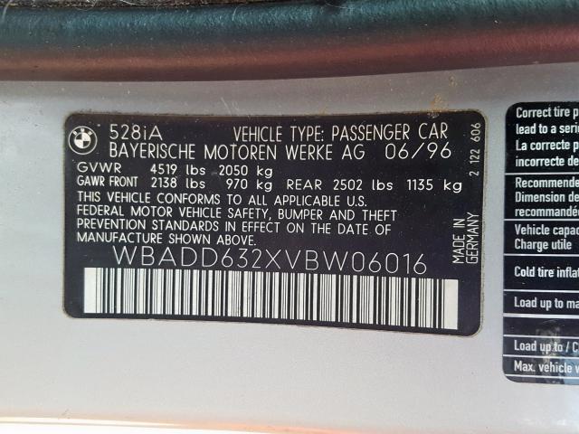 WBADD632XVBW06016 - 1997 BMW 528 I AUTOMATIC  photo 10