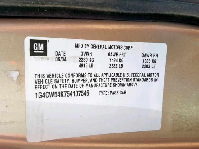 1G4CW54K754107546 - 2005 BUICK PARK AVENU GOLD photo 10