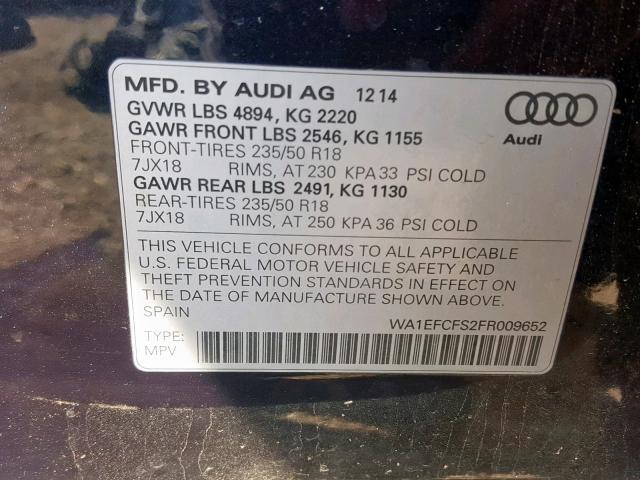 WA1EFCFS2FR009652 - 2015 AUDI Q3 PREMIUM BLUE photo 10