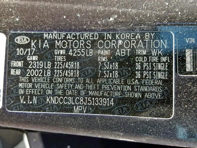 KNDCC3LC8J5133914 - 2018 KIA NIRO EX GRAY photo 10