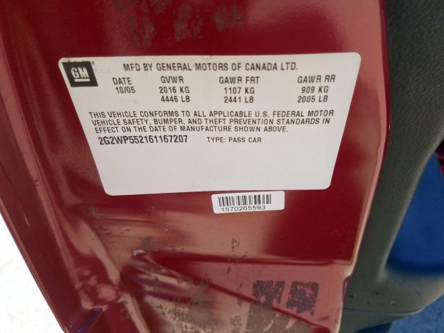 2G2WP552161167207 - 2006 PONTIAC GRAND PRIX  photo 10