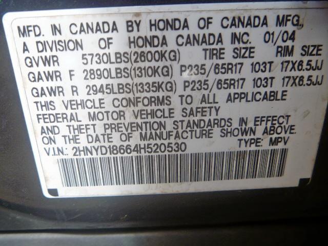 2HNYD18664H520530 - 2004 ACURA MDX TOURIN GRAY photo 10